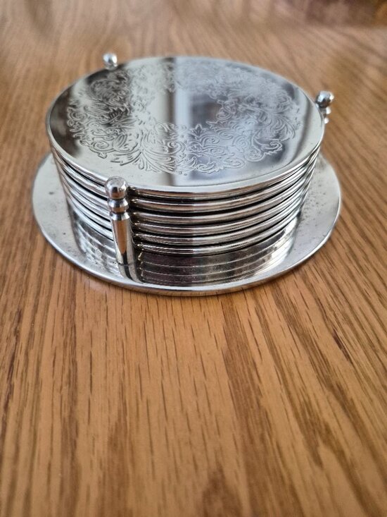 Other - 6 Vintage silver plated coaster w/ matching coaster Holder